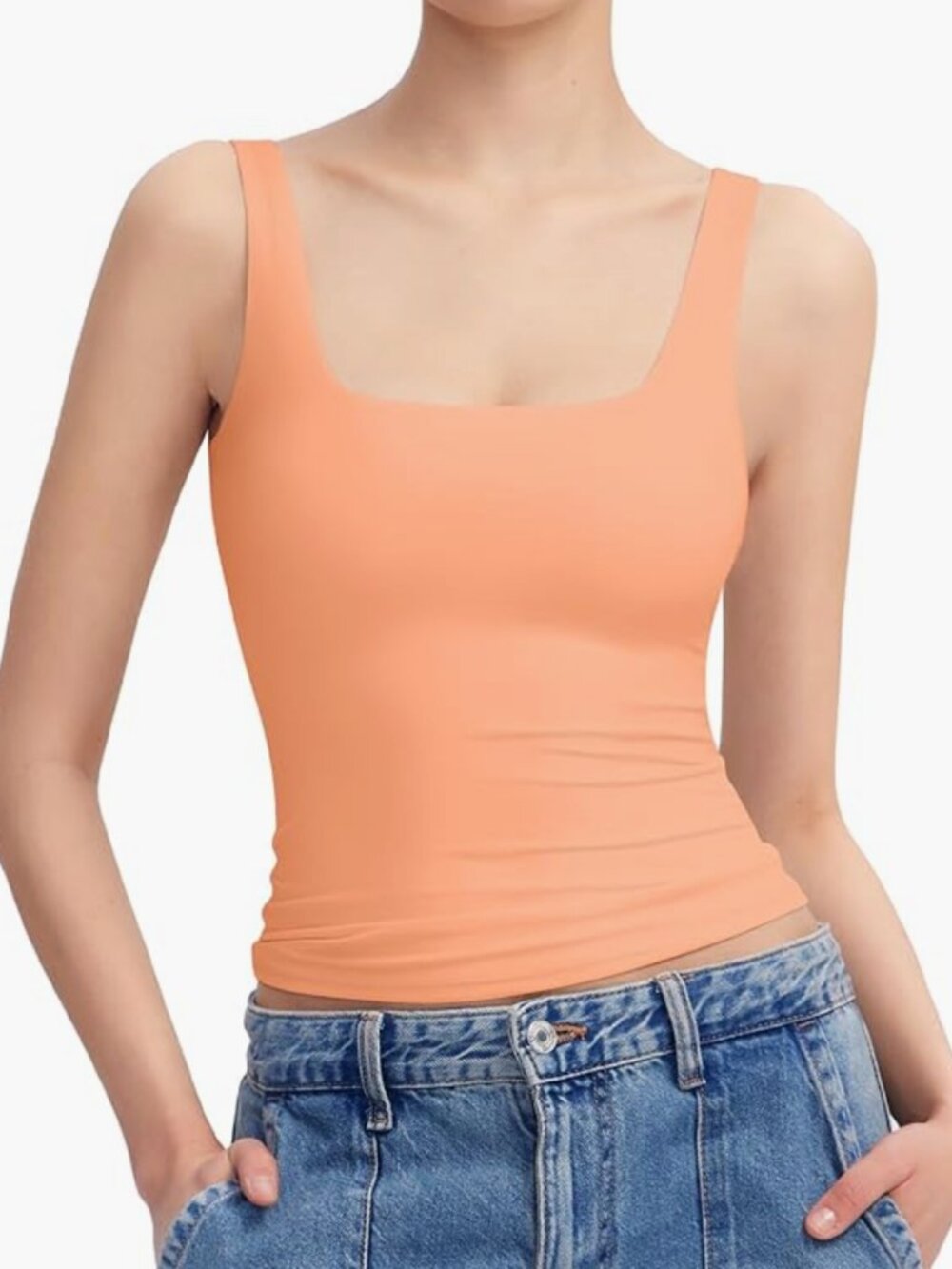 Peachy Orange Creamsicle Orange Square Neck Tank Top